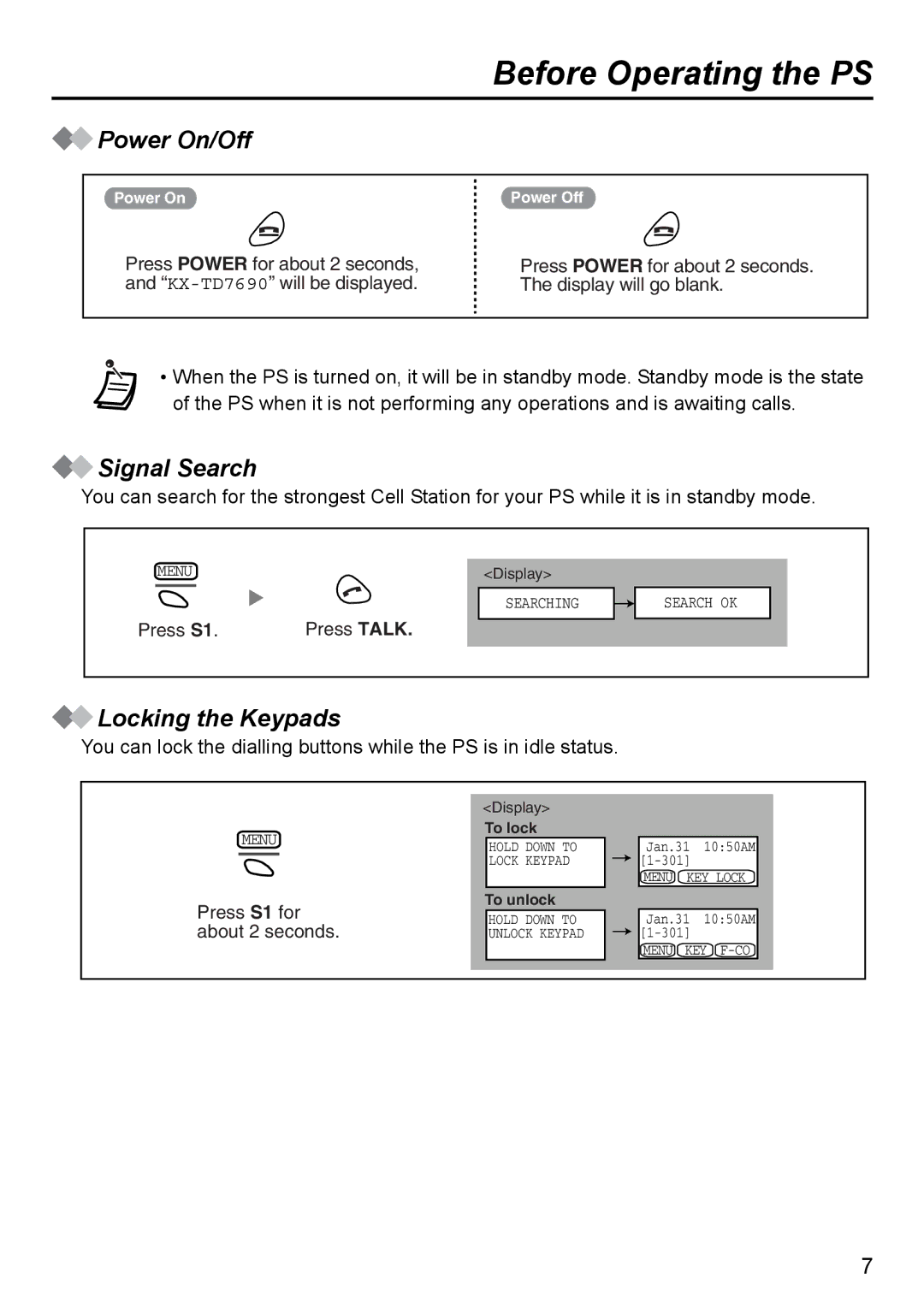 Panasonic KX-TD7690 manual Power On/Off 