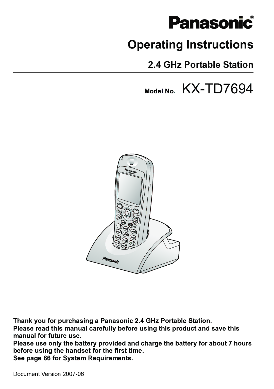 Panasonic KX-TD7694 operating instructions Operating Instructions, GHz Portable Station 