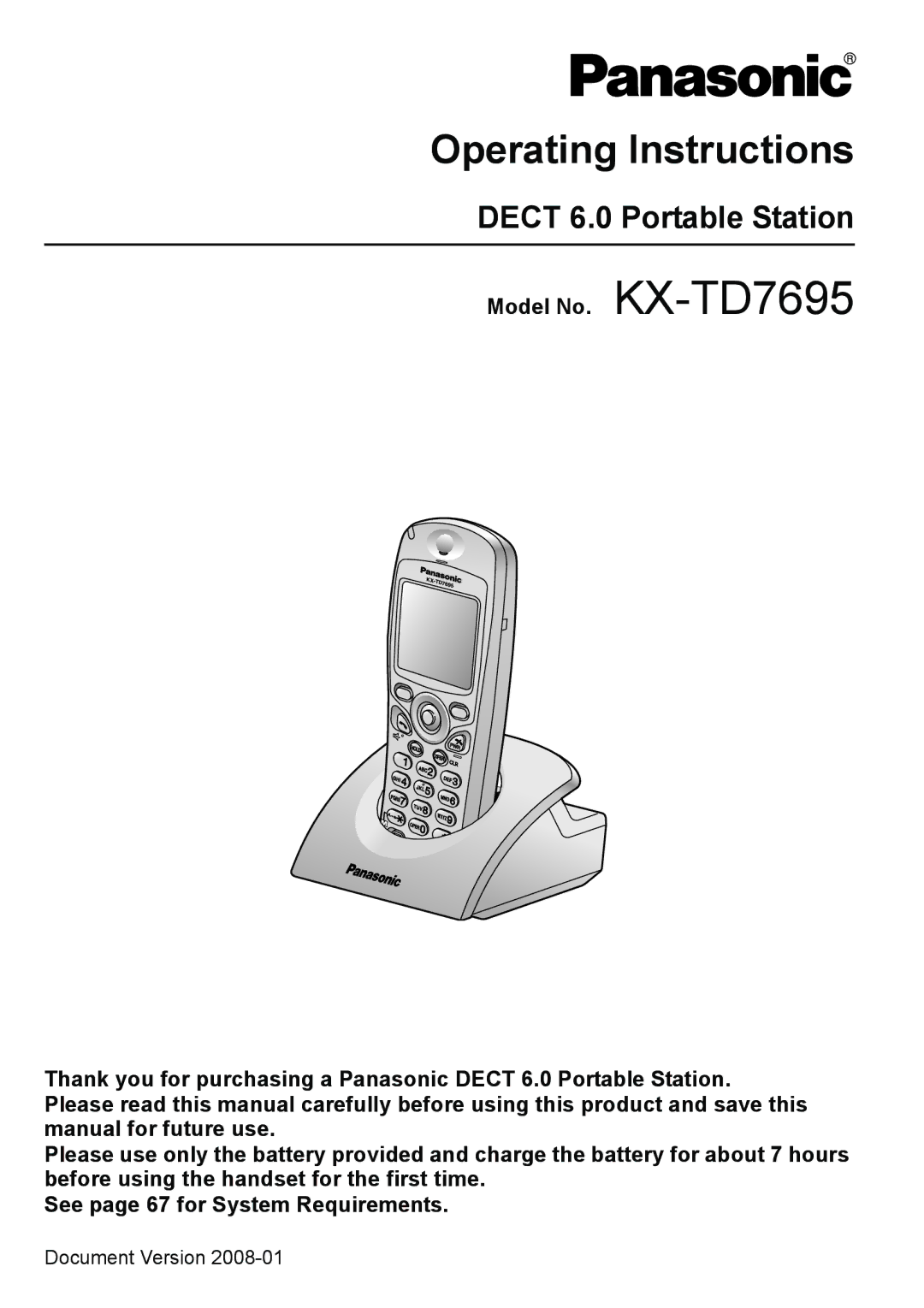 Panasonic KX-TD7695 operating instructions Operating Instructions, Dect 6.0 Portable Station 