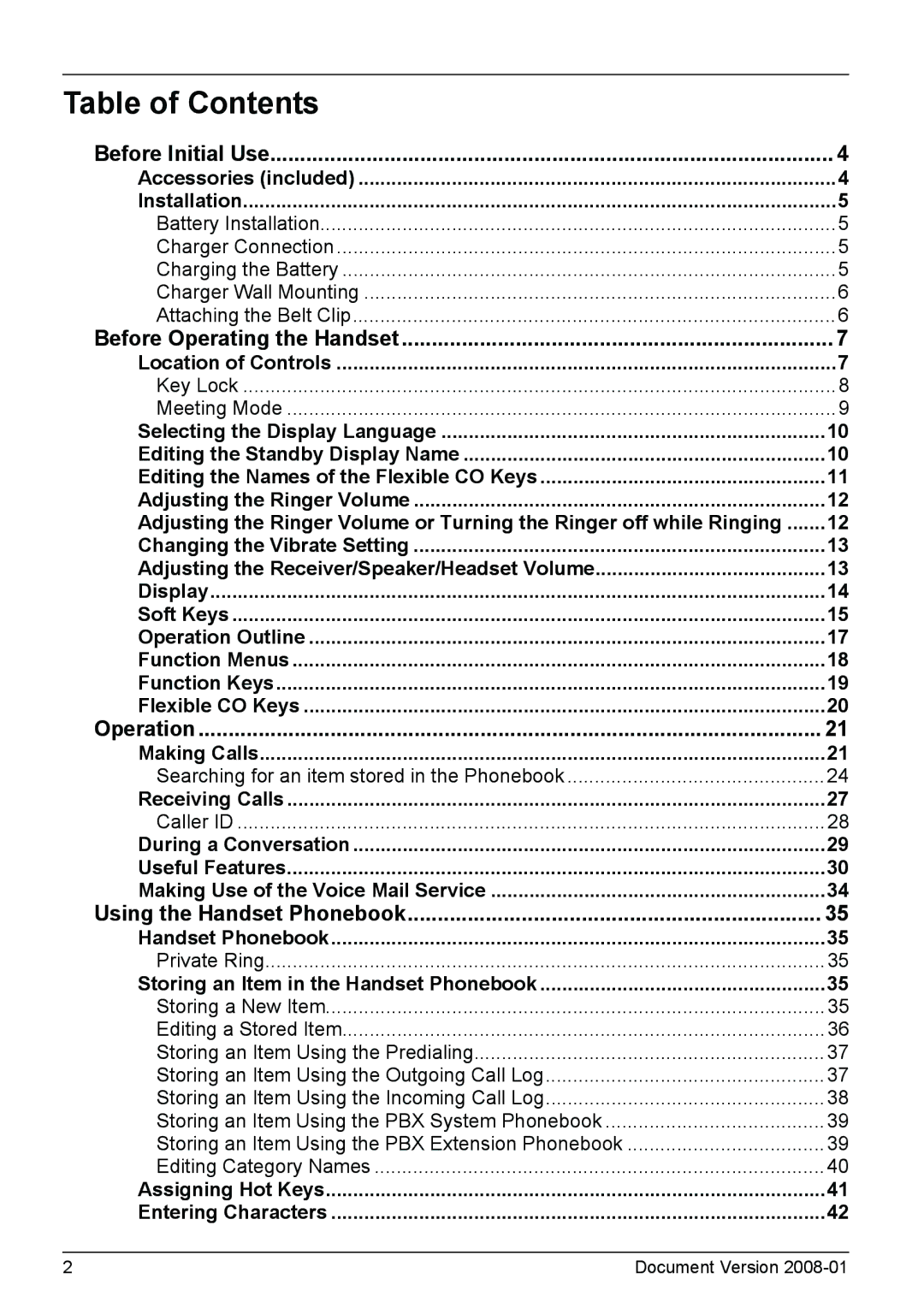 Panasonic KX-TD7695 operating instructions Table of Contents 