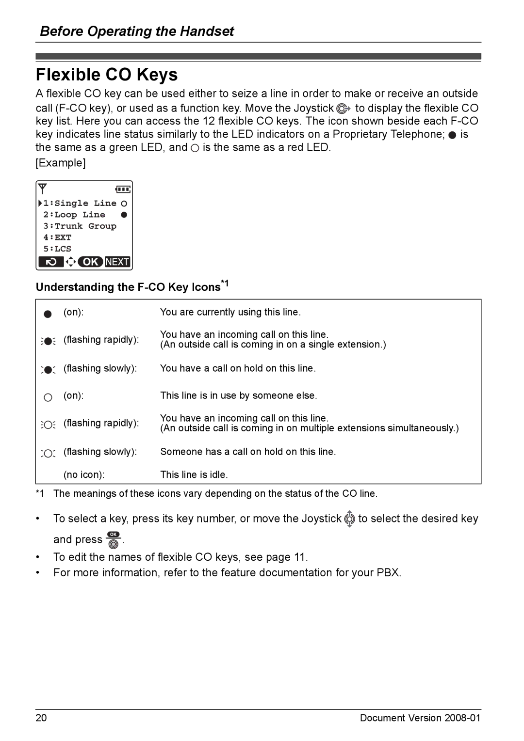 Panasonic KX-TD7695 operating instructions Flexible CO Keys, Understanding the F-CO Key Icons*1 