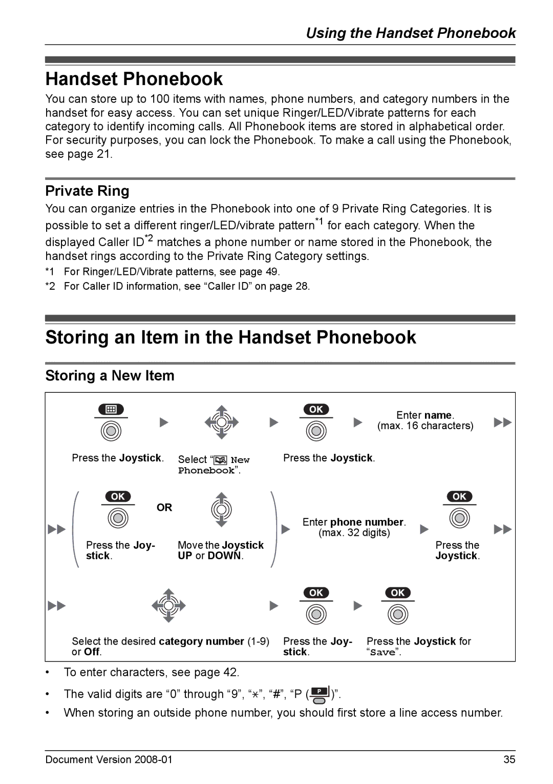 Panasonic KX-TD7695 operating instructions Storing an Item in the Handset Phonebook, Private Ring, Storing a New Item 