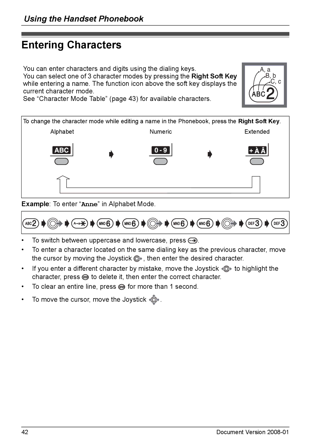 Panasonic KX-TD7695 operating instructions Entering Characters 