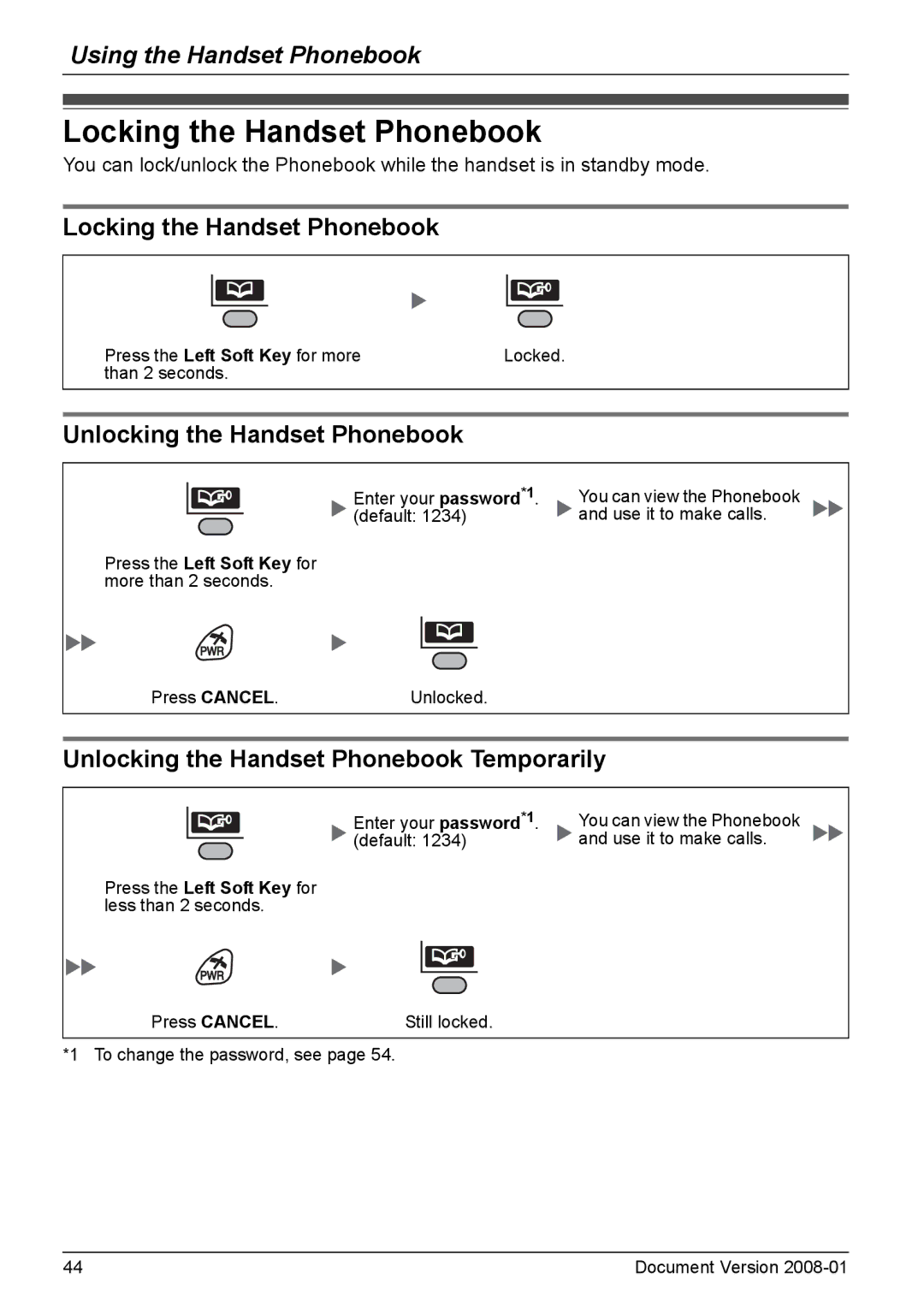 Panasonic KX-TD7695 operating instructions Locking the Handset Phonebook, Unlocking the Handset Phonebook 