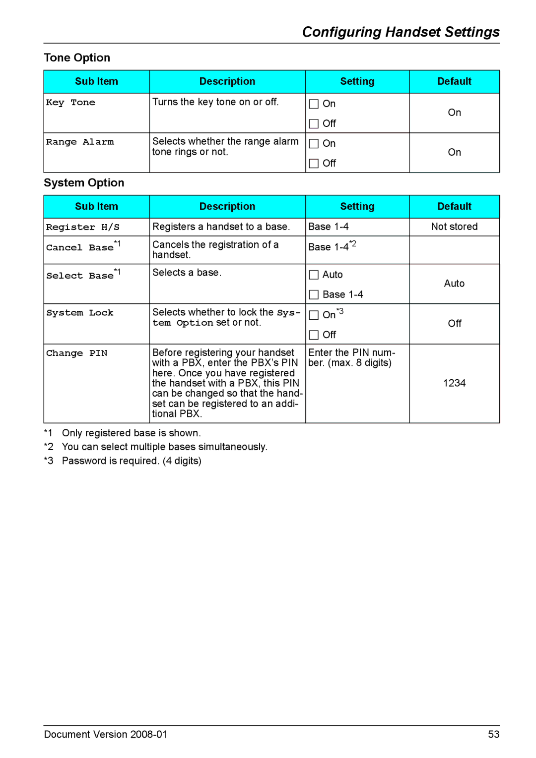 Panasonic KX-TD7695 operating instructions Tone Option, System Option 