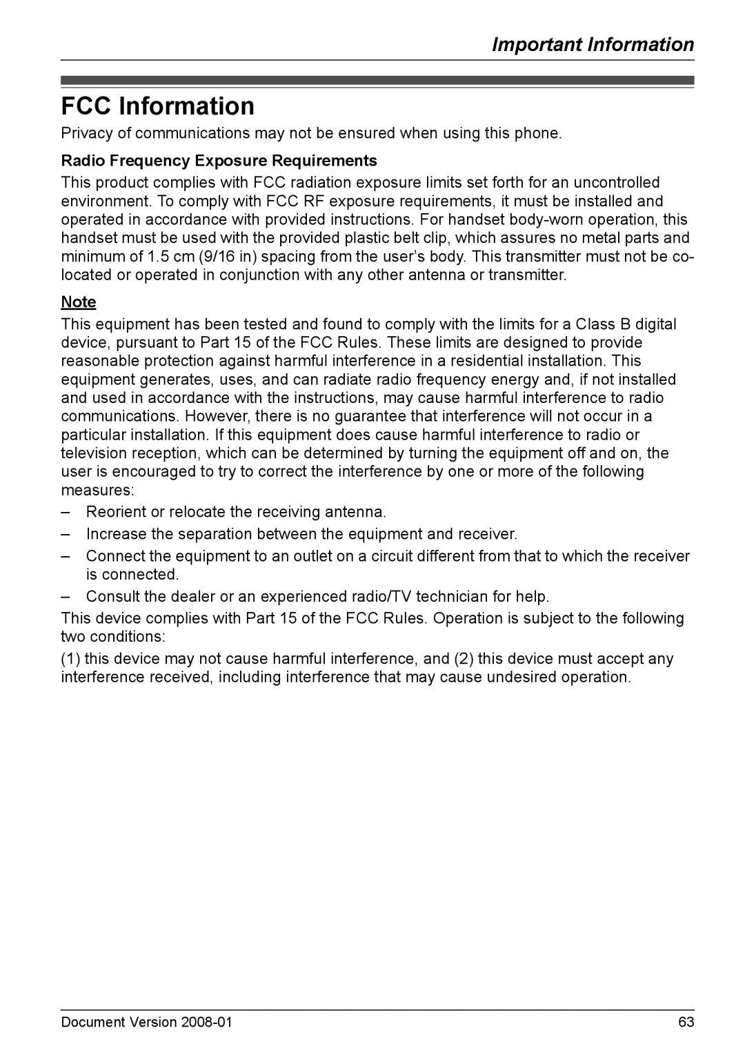 Panasonic KX-TD7695 operating instructions FCC Information, Radio Frequency Exposure Requirements 