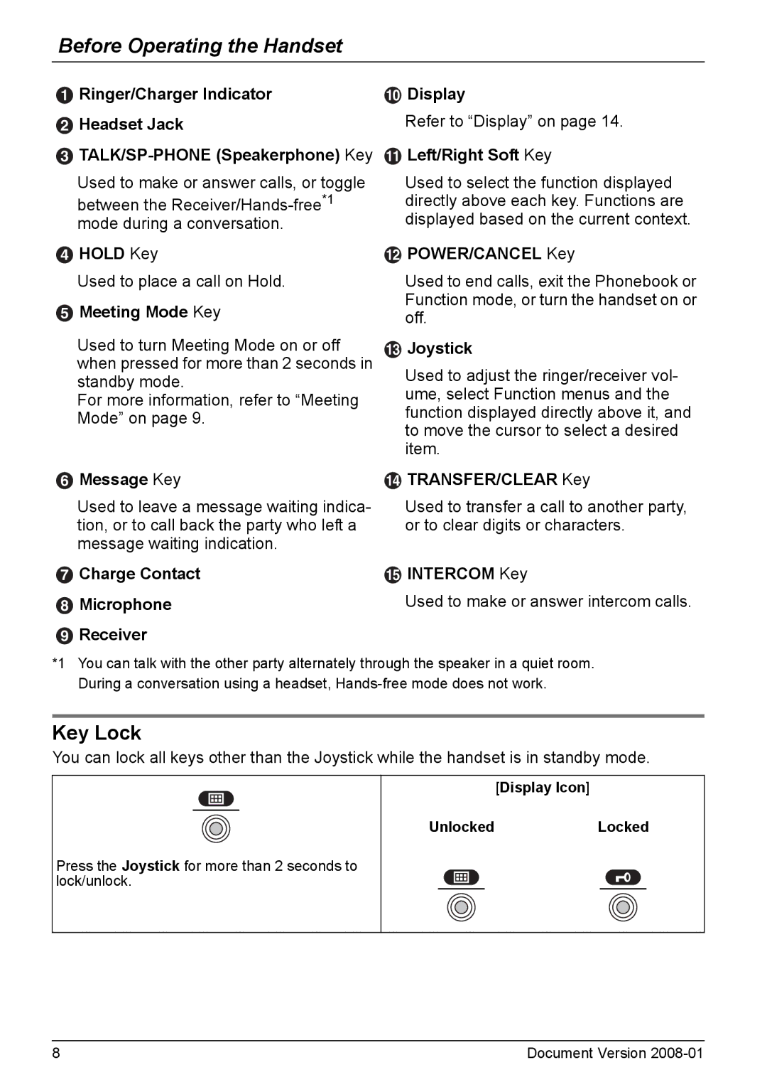 Panasonic KX-TD7695 operating instructions Key Lock 