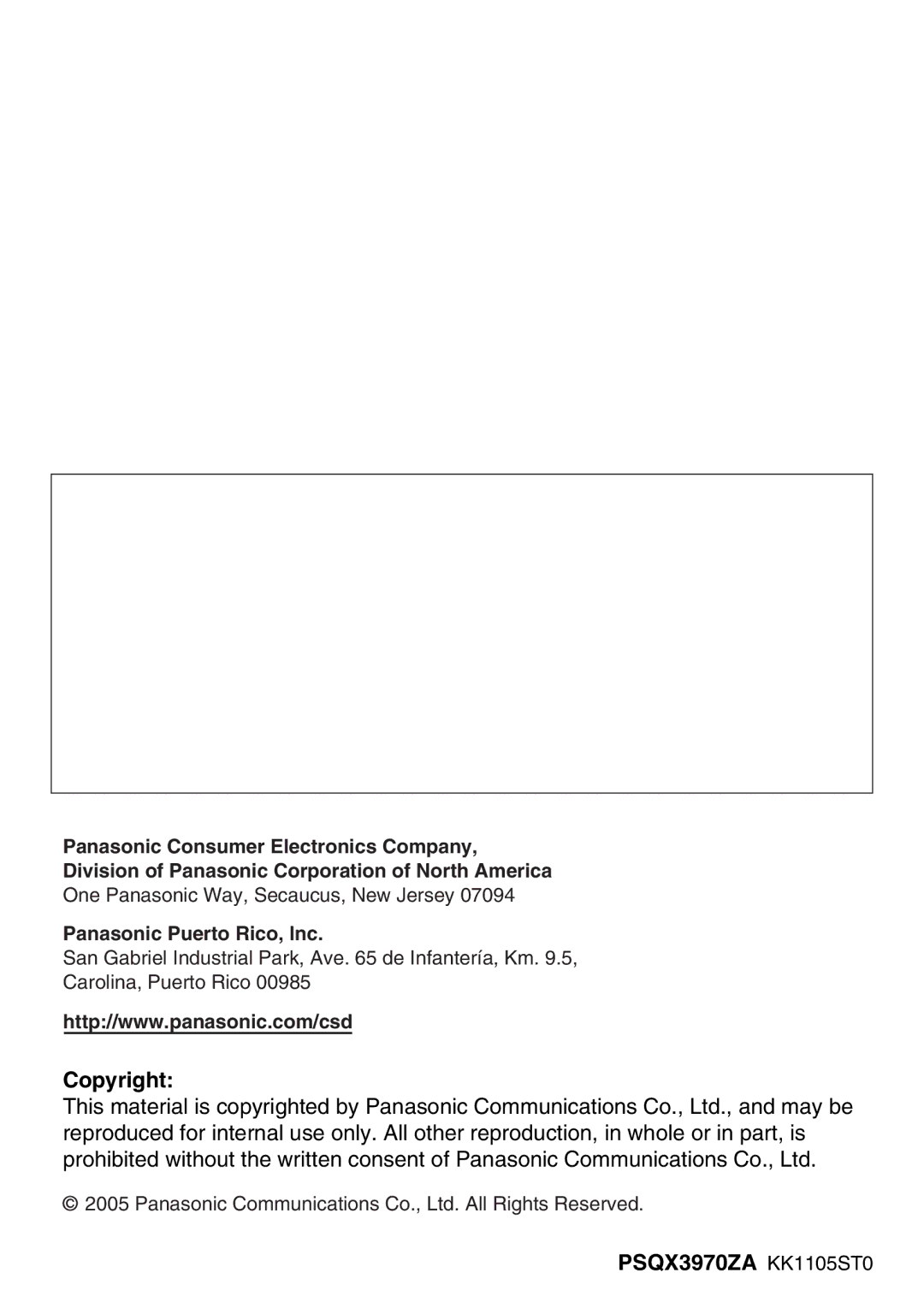 Panasonic KX-TD7896 manual Panasonic Puerto Rico, lnc 