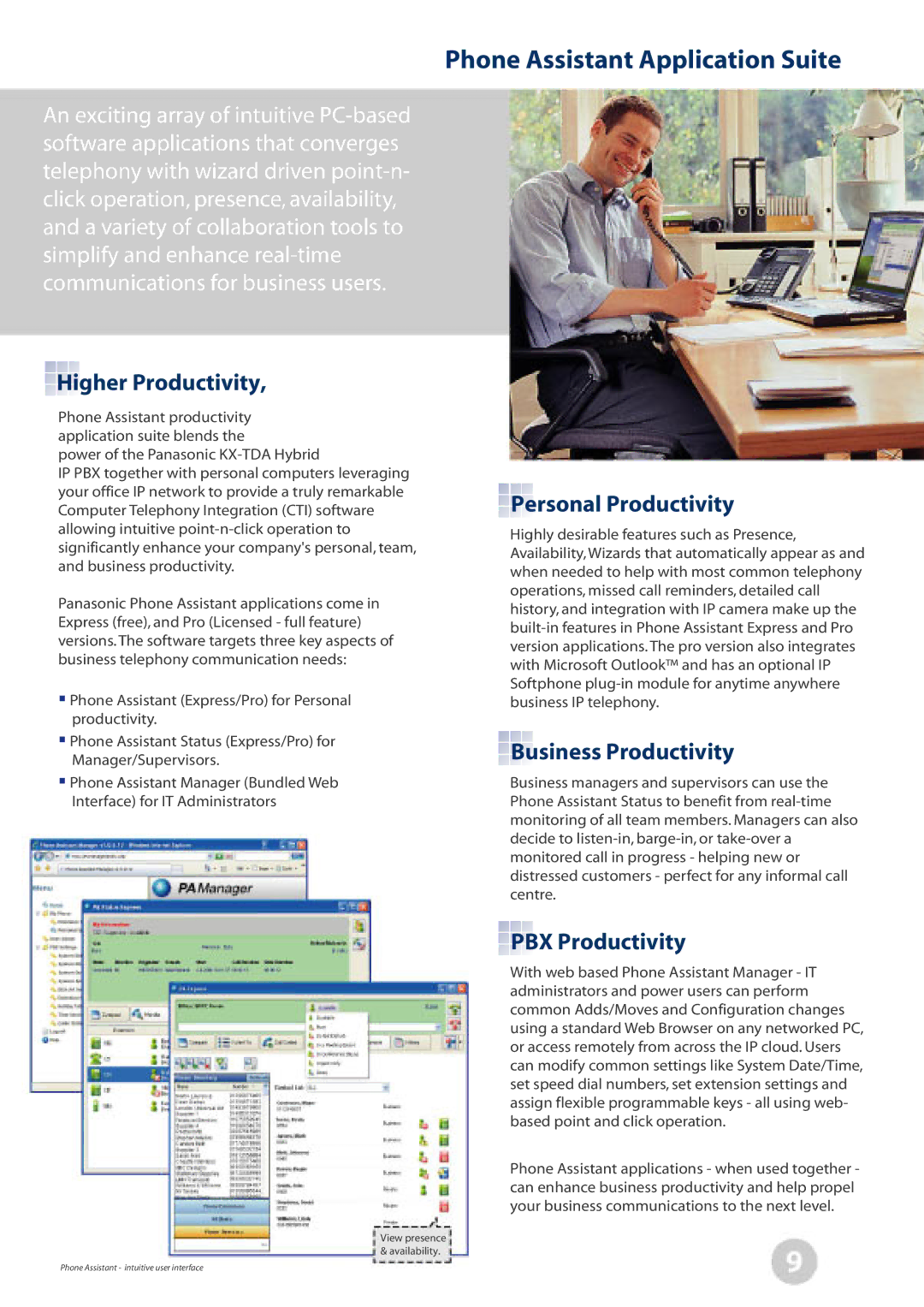 Panasonic KX-TDA Phone Assistant Application Suite, Higher Productivity, Personal Productivity, Business Productivity 