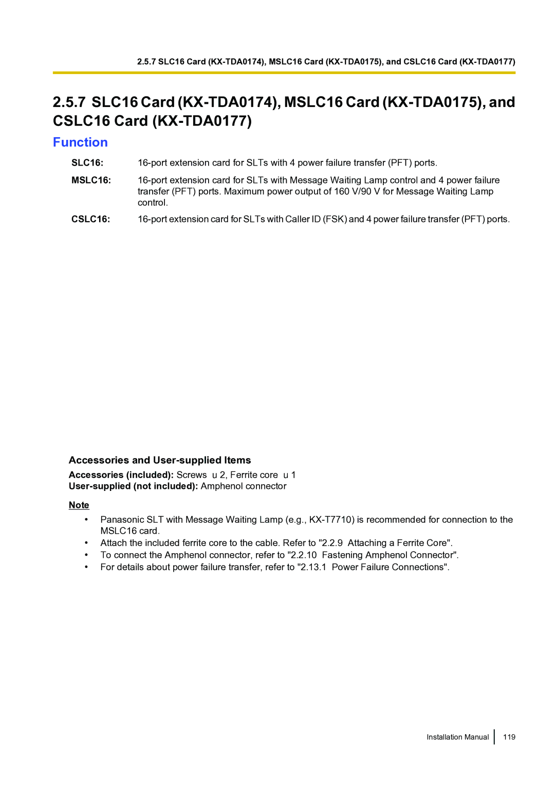 Panasonic KX-TDA100 installation manual Installation Manual 119 