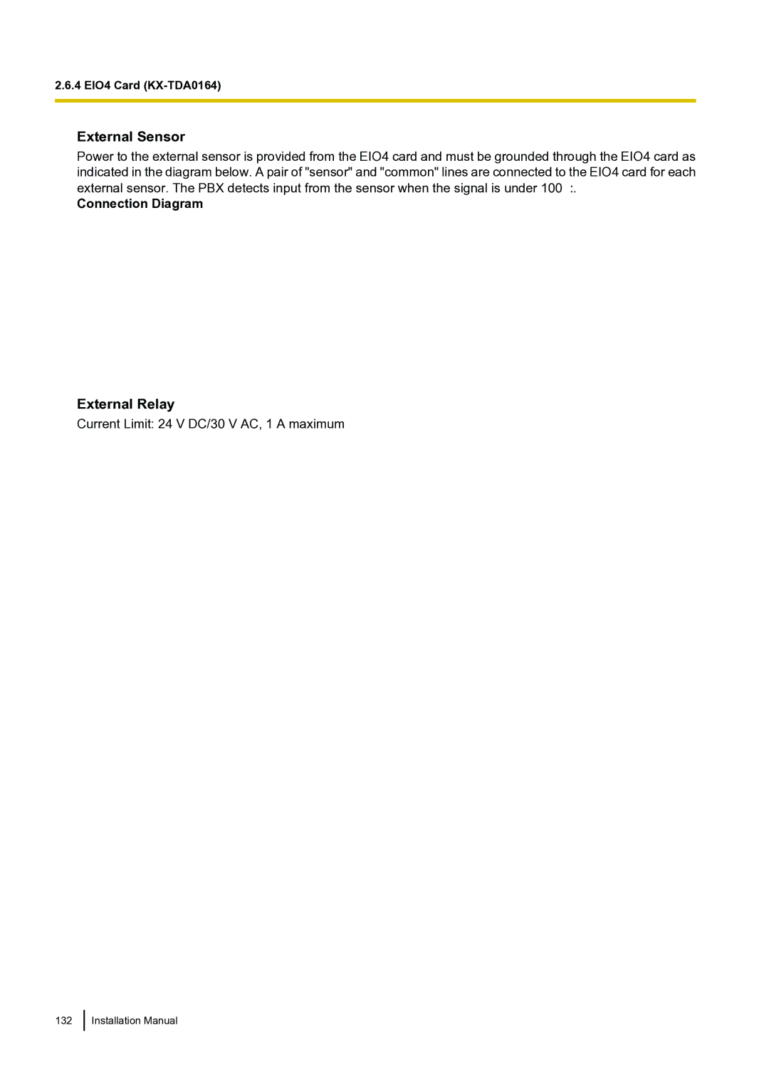 Panasonic KX-TDA100 installation manual External Sensor, External Relay, Connection Diagram 