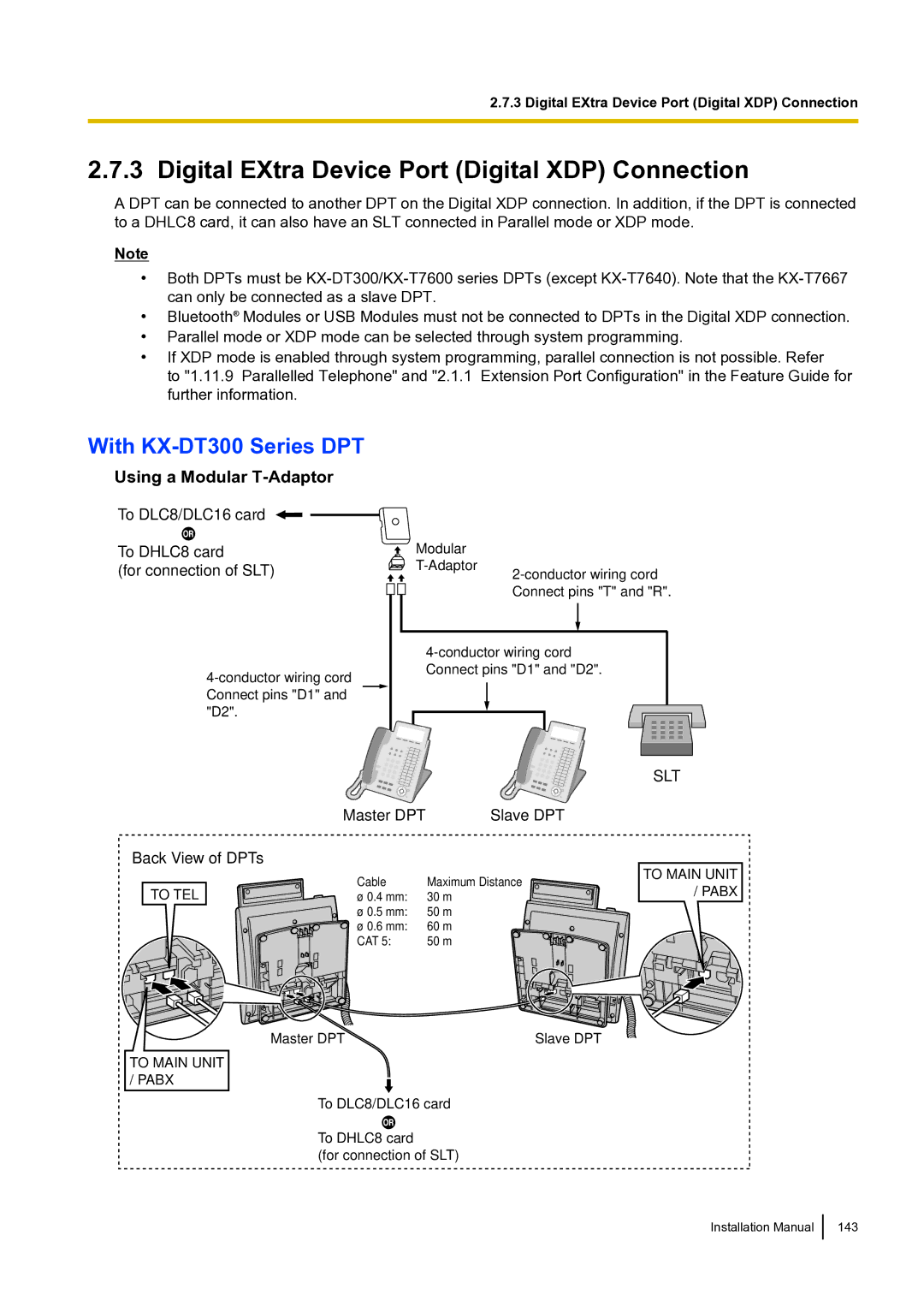 Panasonic KX-TDA100 Digital EXtra Device Port Digital XDP Connection, With KX-DT300 Series DPT, Back View of DPTs 