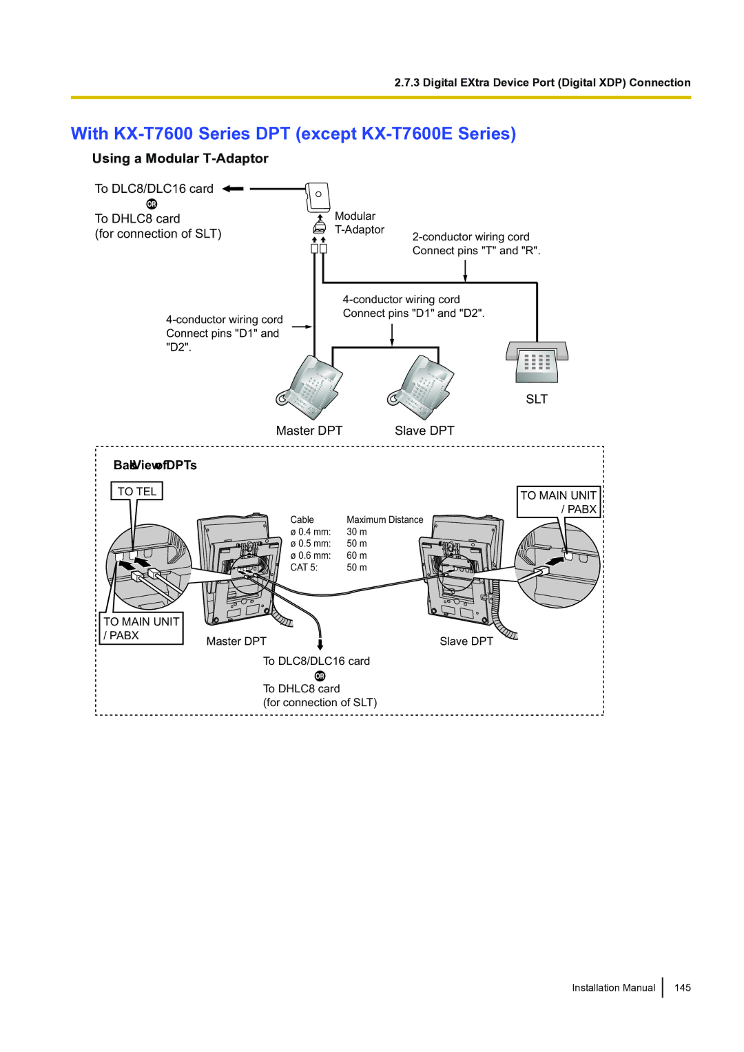 Panasonic KX-TDA100 installation manual With KX-T7600 Series DPT except KX-T7600E Series, To Main Unit Pabx 