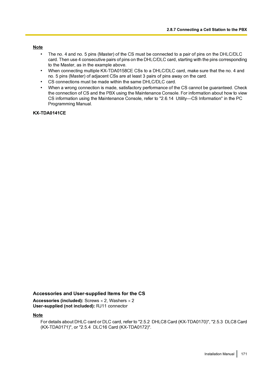 Panasonic KX-TDA100 installation manual KX-TDA0141CE 