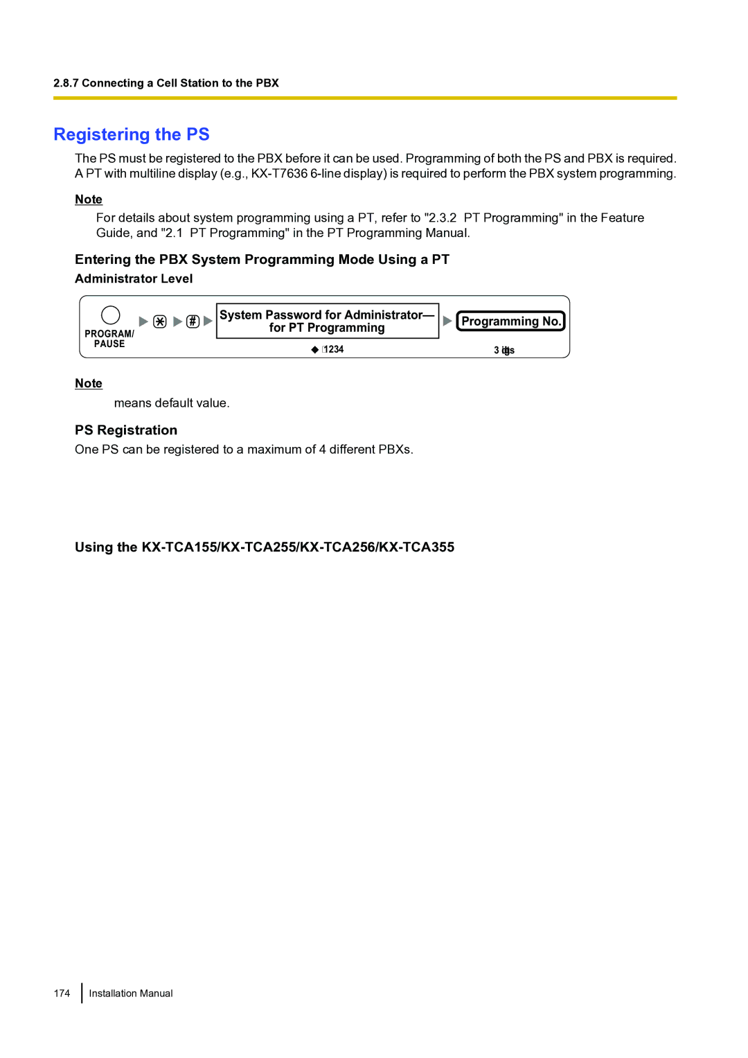 Panasonic KX-TDA100 Registering the PS, Entering the PBX System Programming Mode Using a PT, PS Registration 