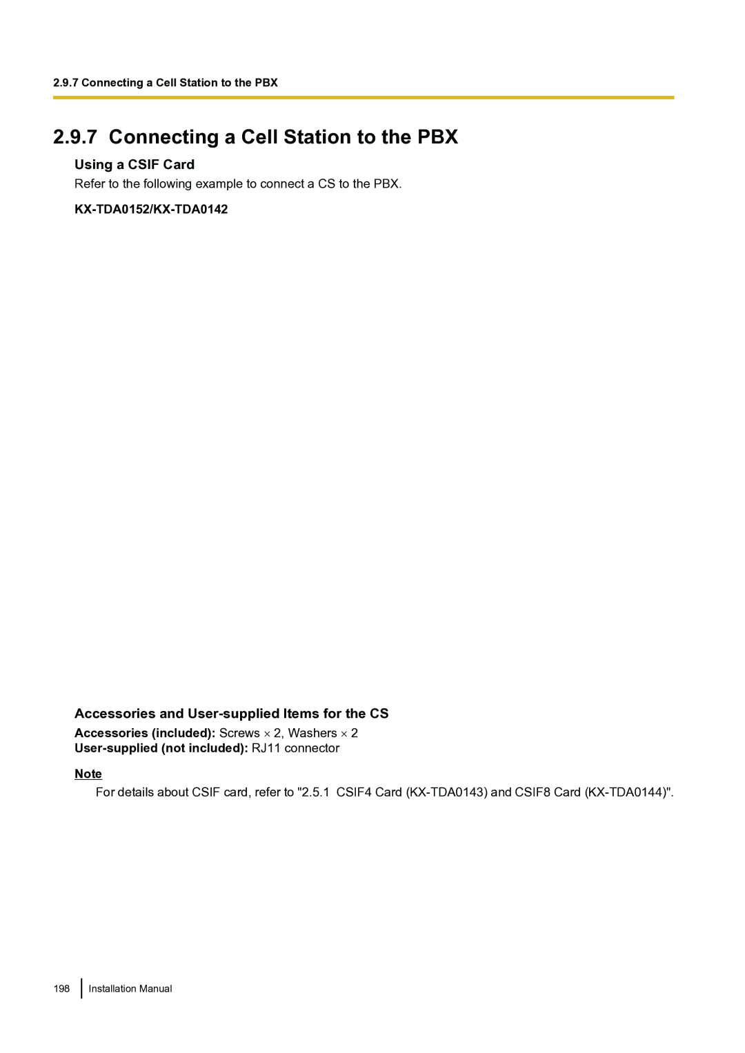 Panasonic KX-TDA100 installation manual Connecting a Cell Station to the PBX, KX-TDA0152/KX-TDA0142 