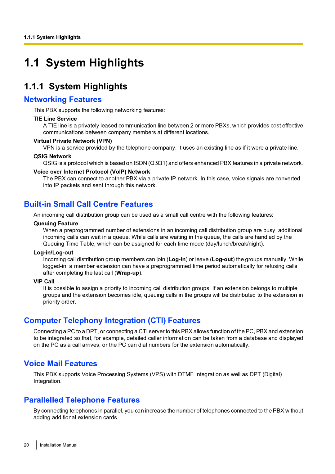 Panasonic KX-TDA100 installation manual System Highlights 