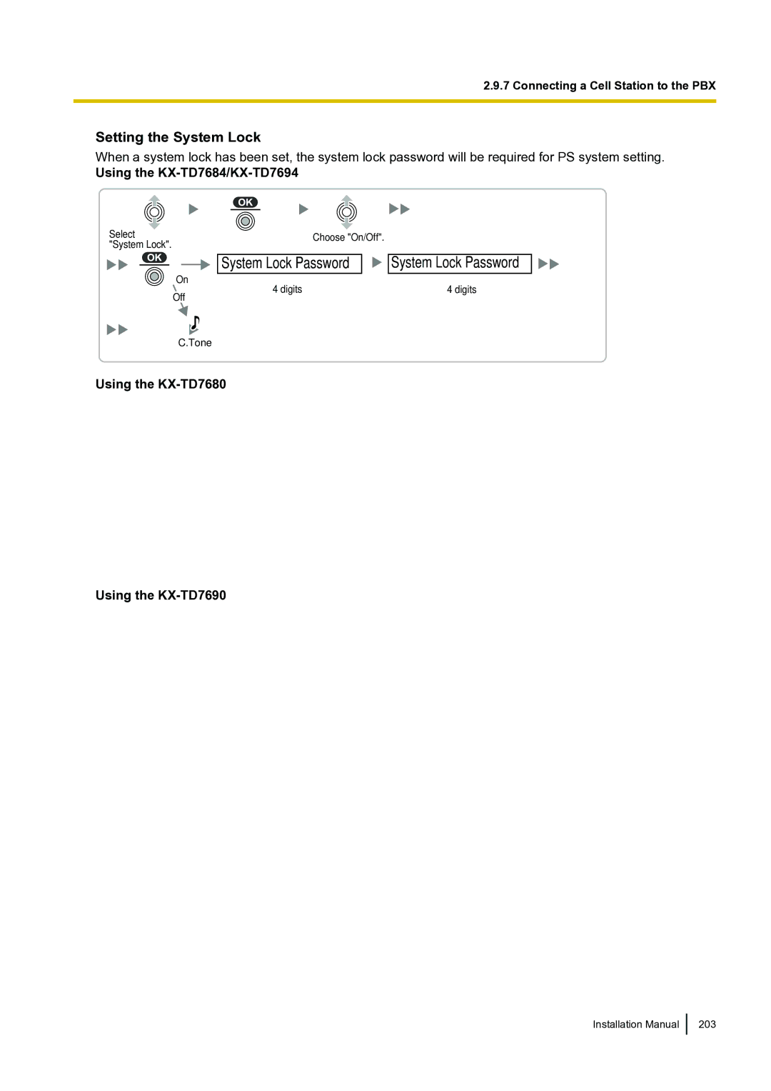 Panasonic KX-TDA100 installation manual Setting the System Lock 