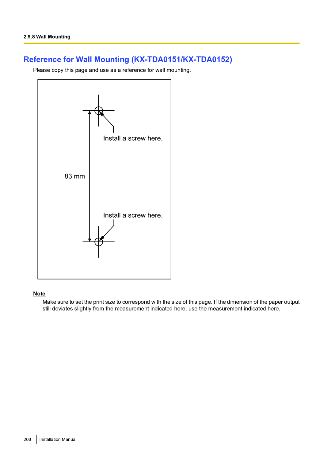 Panasonic KX-TDA100 installation manual Reference for Wall Mounting KX-TDA0151/KX-TDA0152 