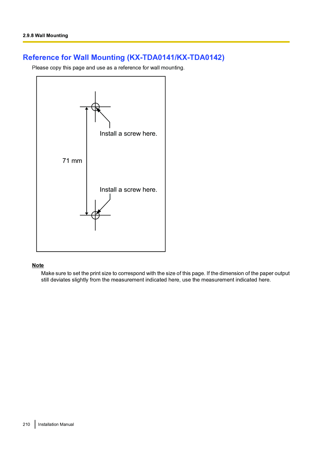 Panasonic KX-TDA100 installation manual Reference for Wall Mounting KX-TDA0141/KX-TDA0142 