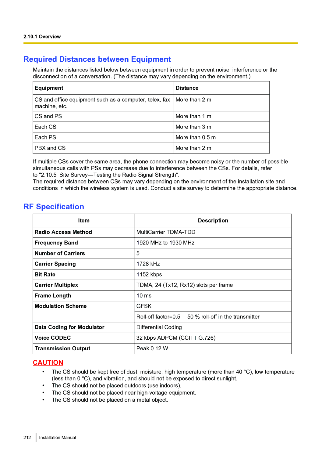 Panasonic KX-TDA100 installation manual Radio Access Method, Number of Carriers Carrier Spacing 