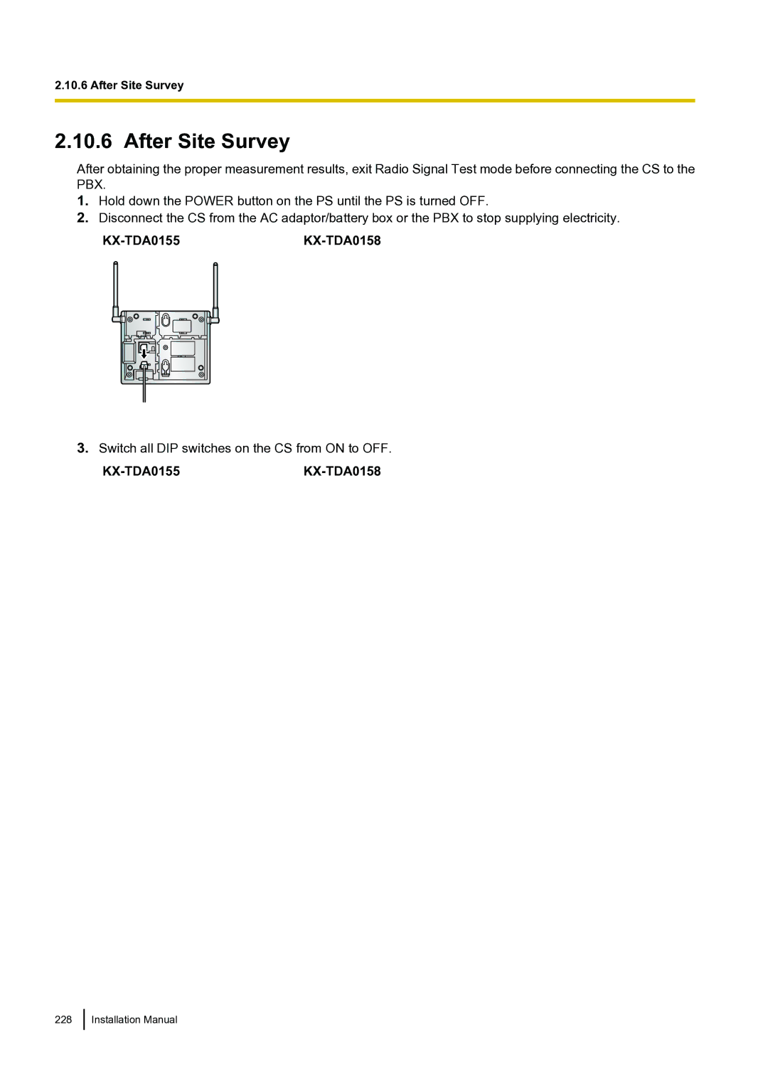 Panasonic KX-TDA100 installation manual After Site Survey, KX-TDA0155KX-TDA0158 