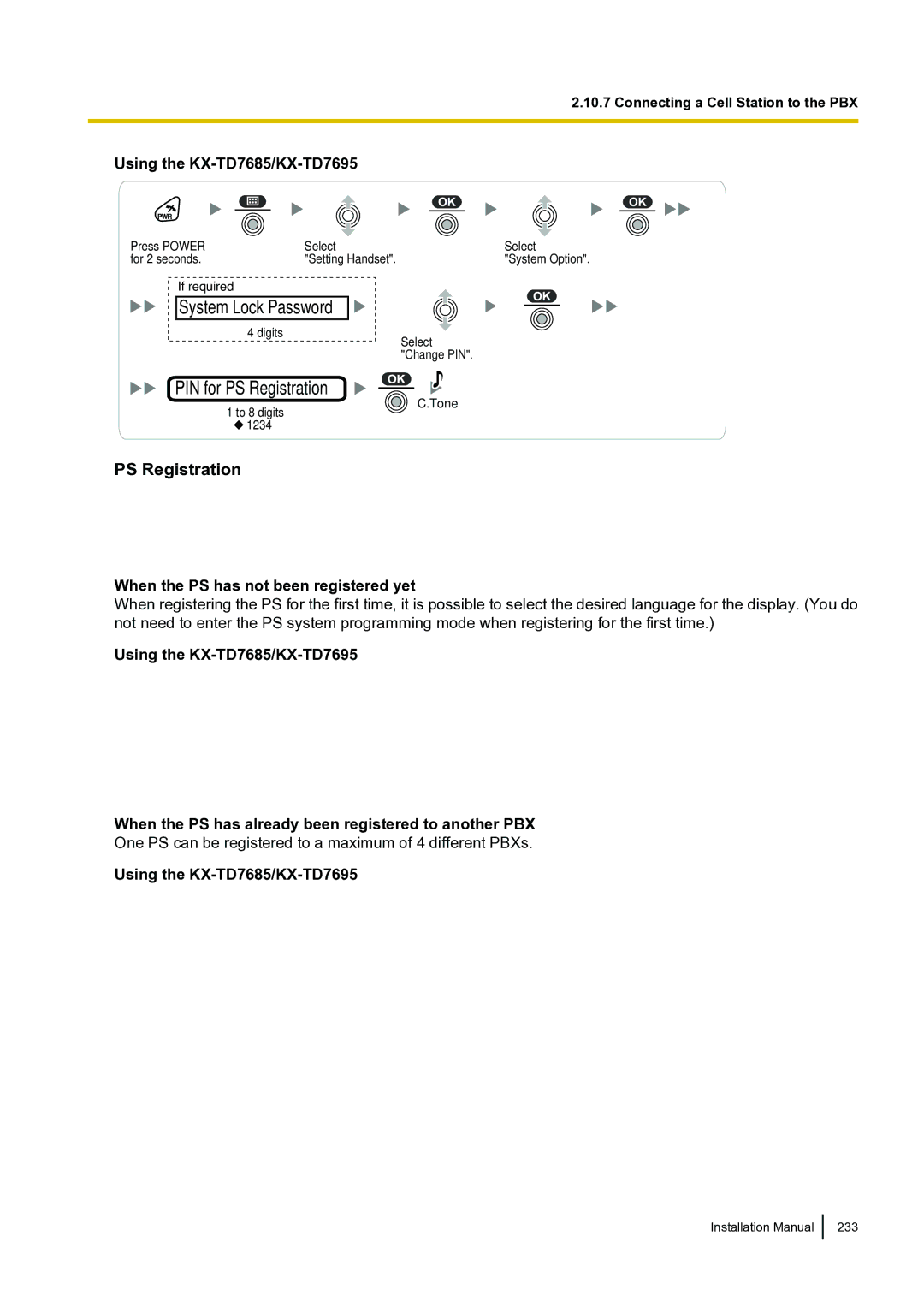 Panasonic KX-TDA100 installation manual PIN for PS Registration 