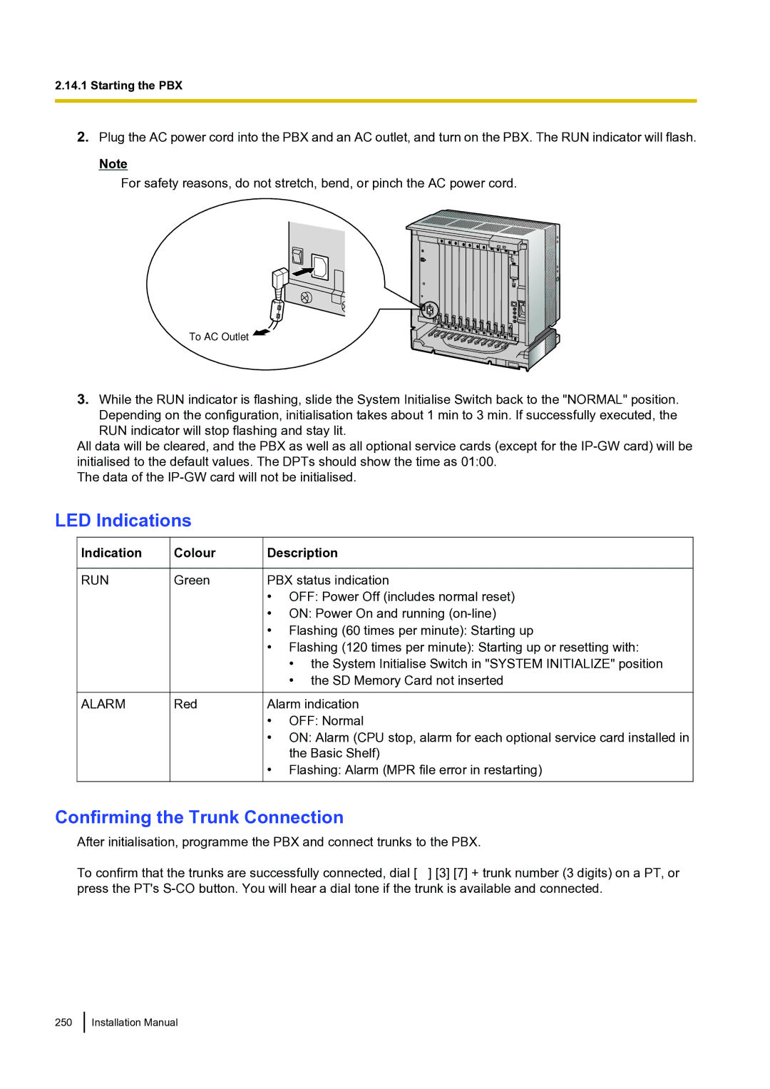 Panasonic KX-TDA100 installation manual LED Indications, Confirming the Trunk Connection 