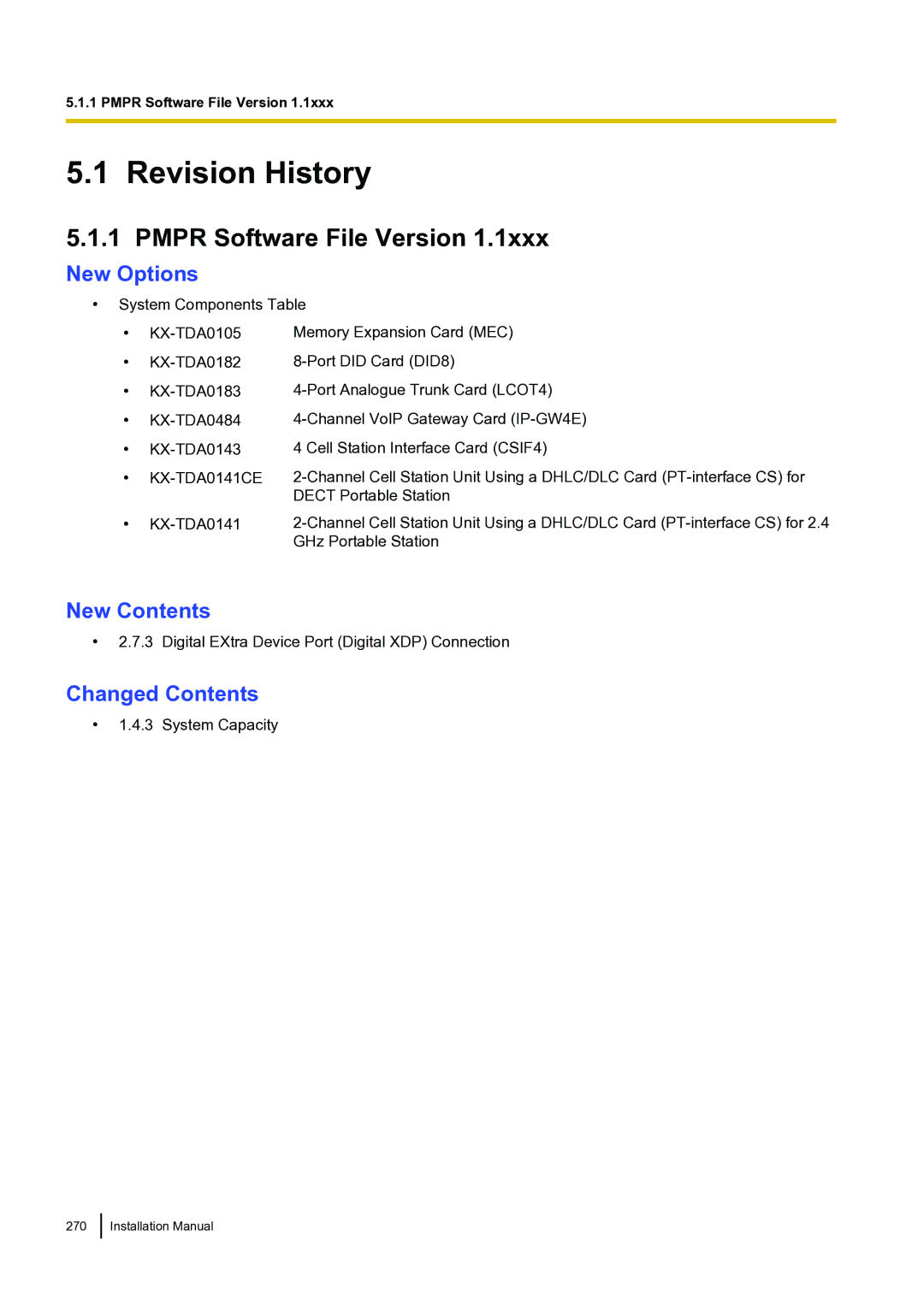 Panasonic KX-TDA100 installation manual Revision History, Pmpr Software File Version, New Options, Changed Contents 