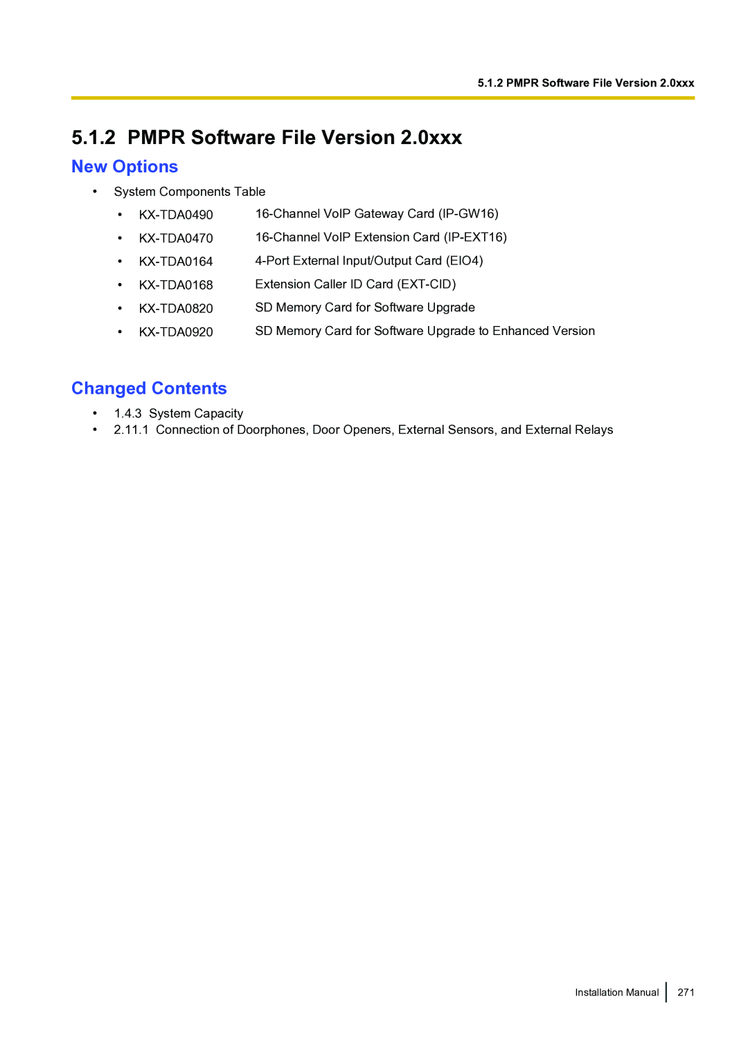 Panasonic KX-TDA100 installation manual Installation Manual 271 