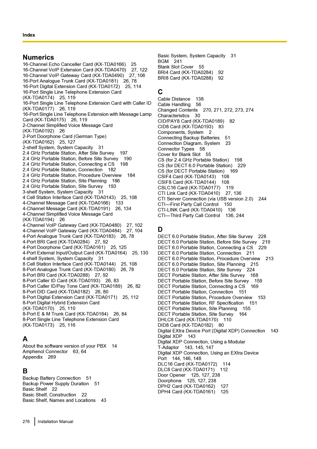 Panasonic KX-TDA100 installation manual Numerics 