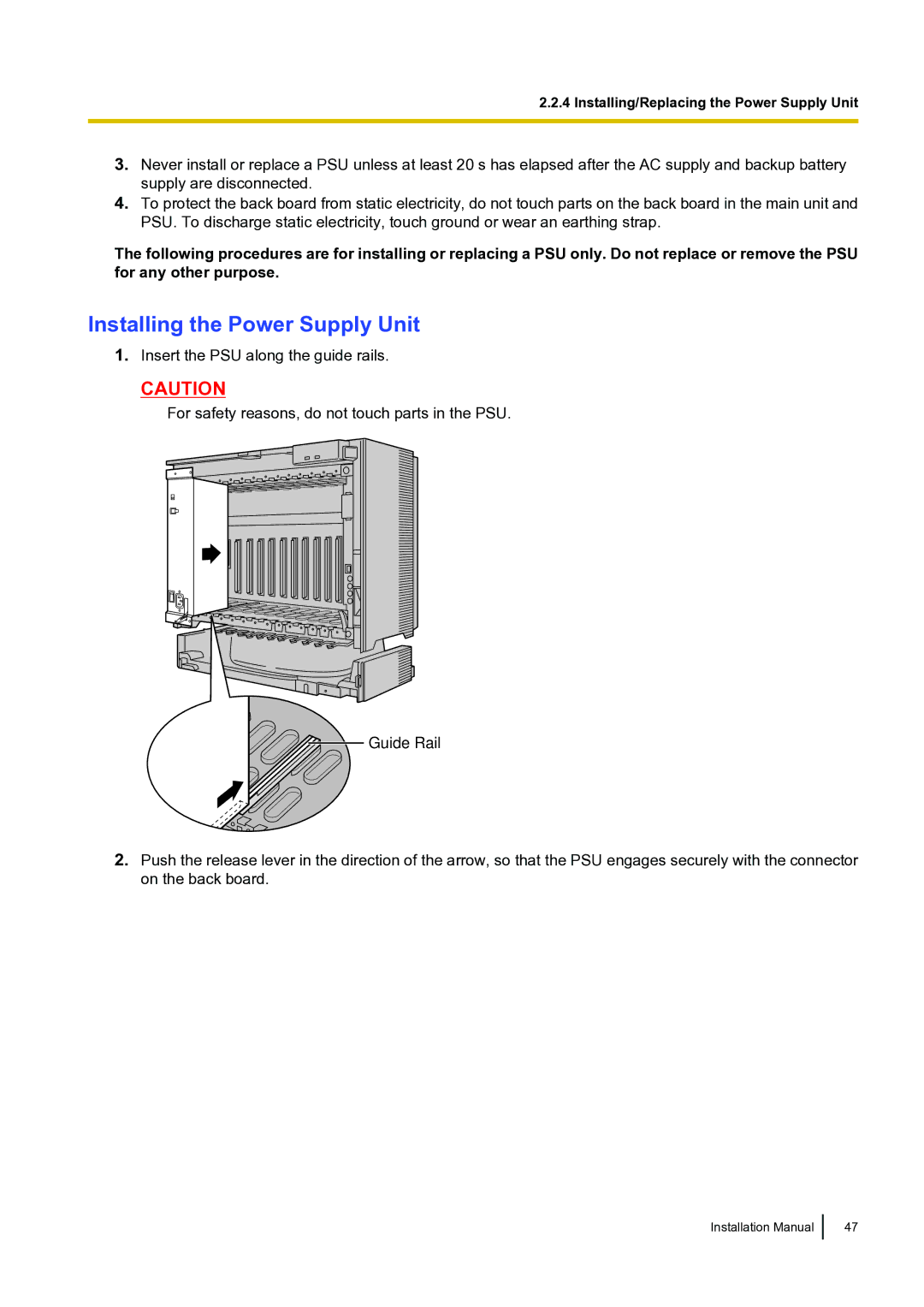 Panasonic KX-TDA100 installation manual Installing the Power Supply Unit 