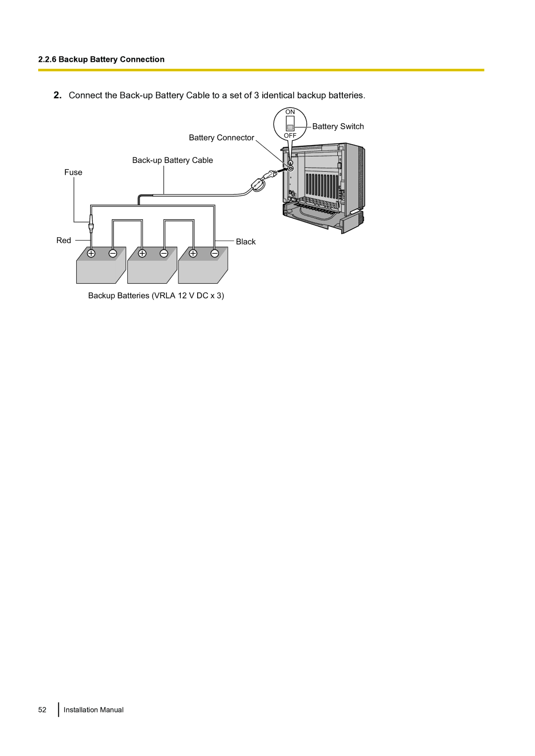 Panasonic KX-TDA100 installation manual Battery Switch Battery Connector 