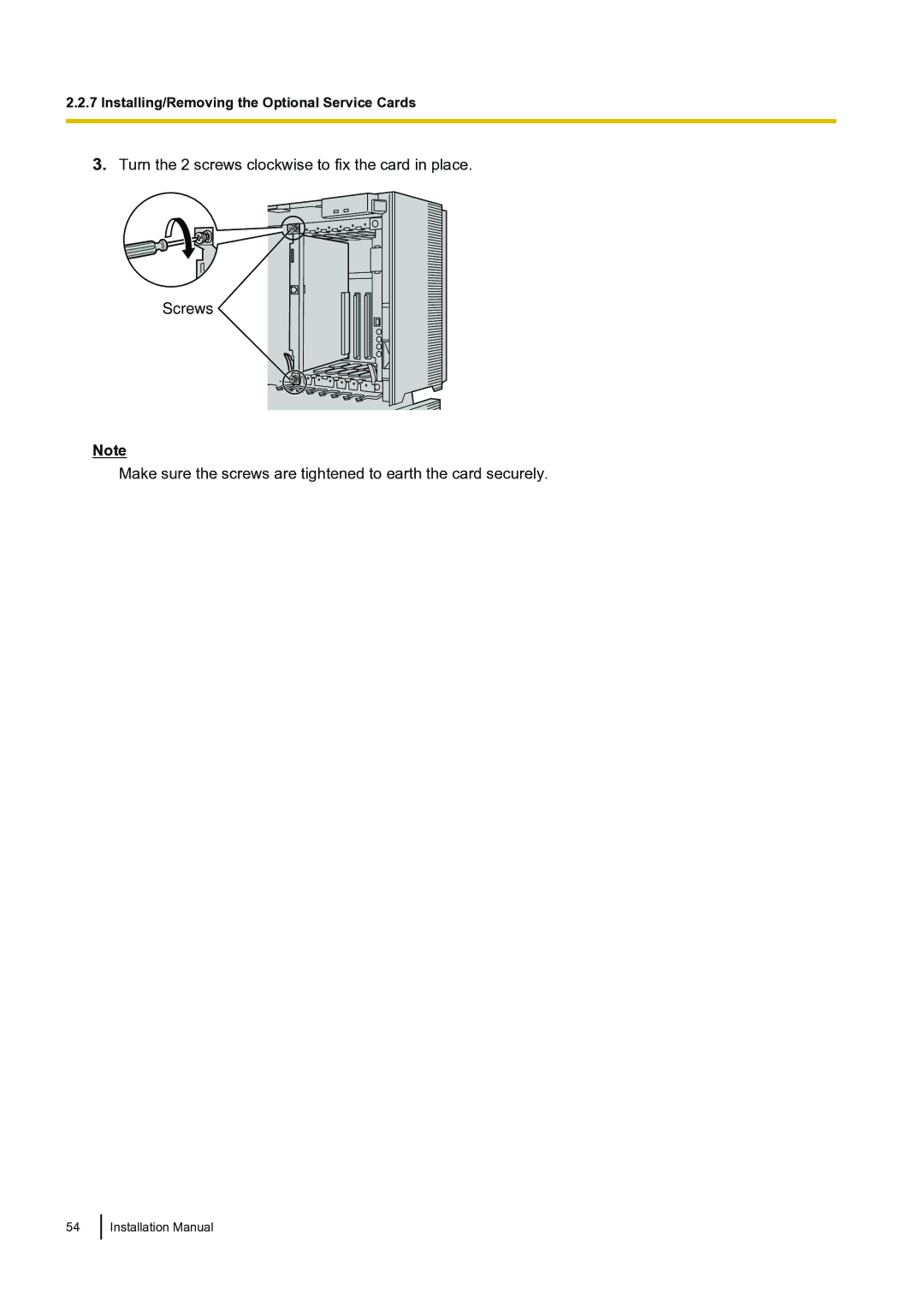 Panasonic KX-TDA100 installation manual Installing/Removing the Optional Service Cards 