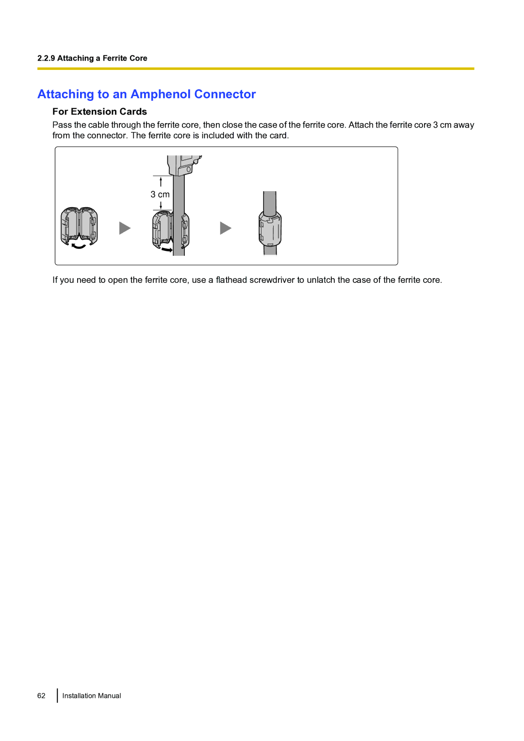 Panasonic KX-TDA100 installation manual Attaching to an Amphenol Connector, For Extension Cards 