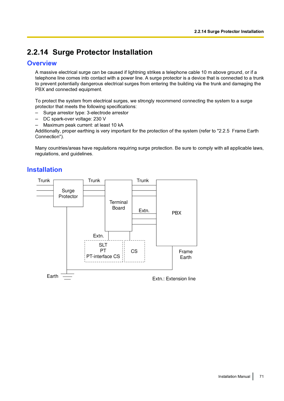 Panasonic KX-TDA100 installation manual Surge Protector Installation, Overview 