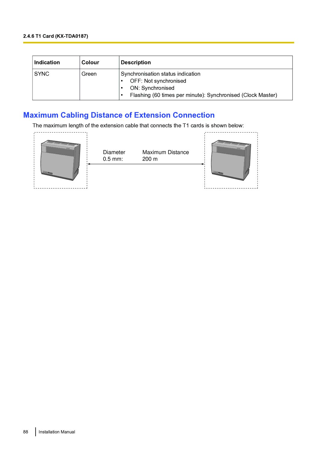 Panasonic KX-TDA100 installation manual Maximum Cabling Distance of Extension Connection 