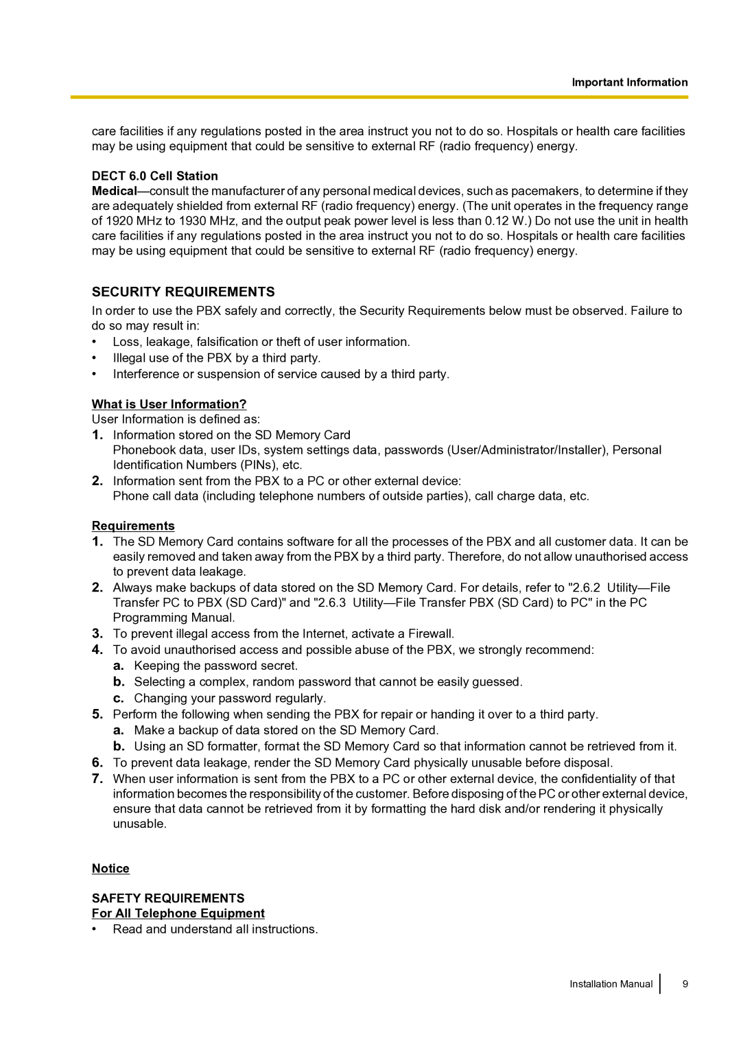 Panasonic KX-TDA100 installation manual Dect 6.0 Cell Station, What is User Information?, Requirements 