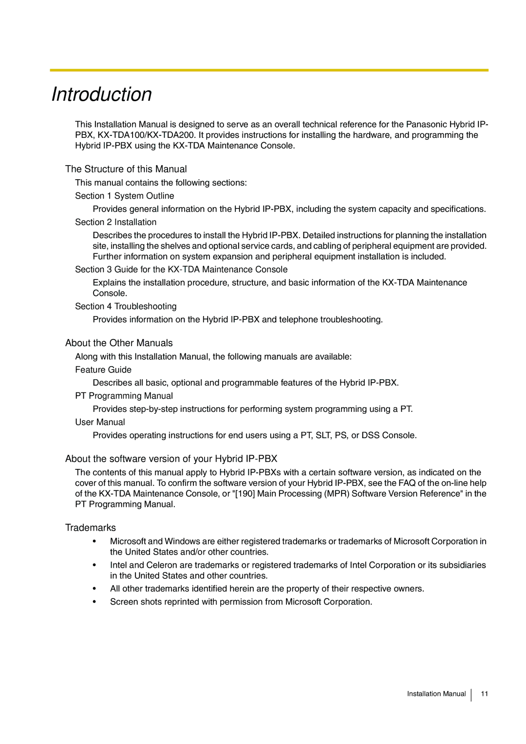 Panasonic KX-TDA100 Structure of this Manual, About the Other Manuals, About the software version of your Hybrid IP-PBX 