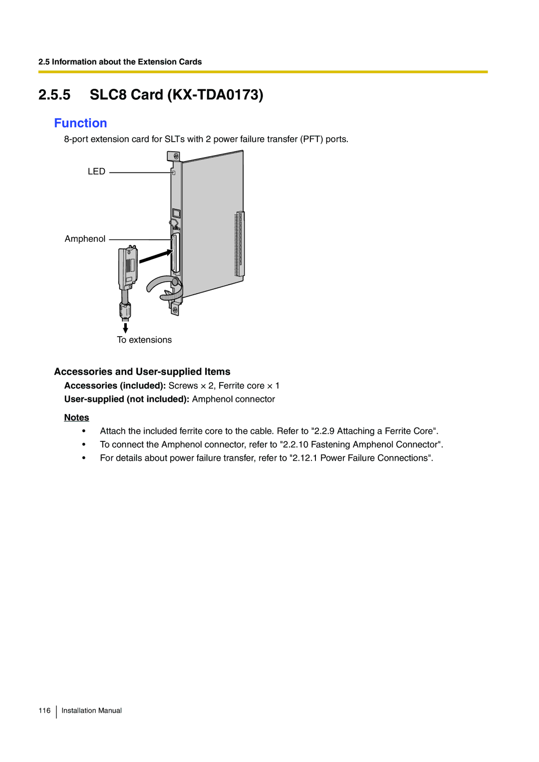 Panasonic KX-TDA100 installation manual 5 SLC8 Card KX-TDA0173 