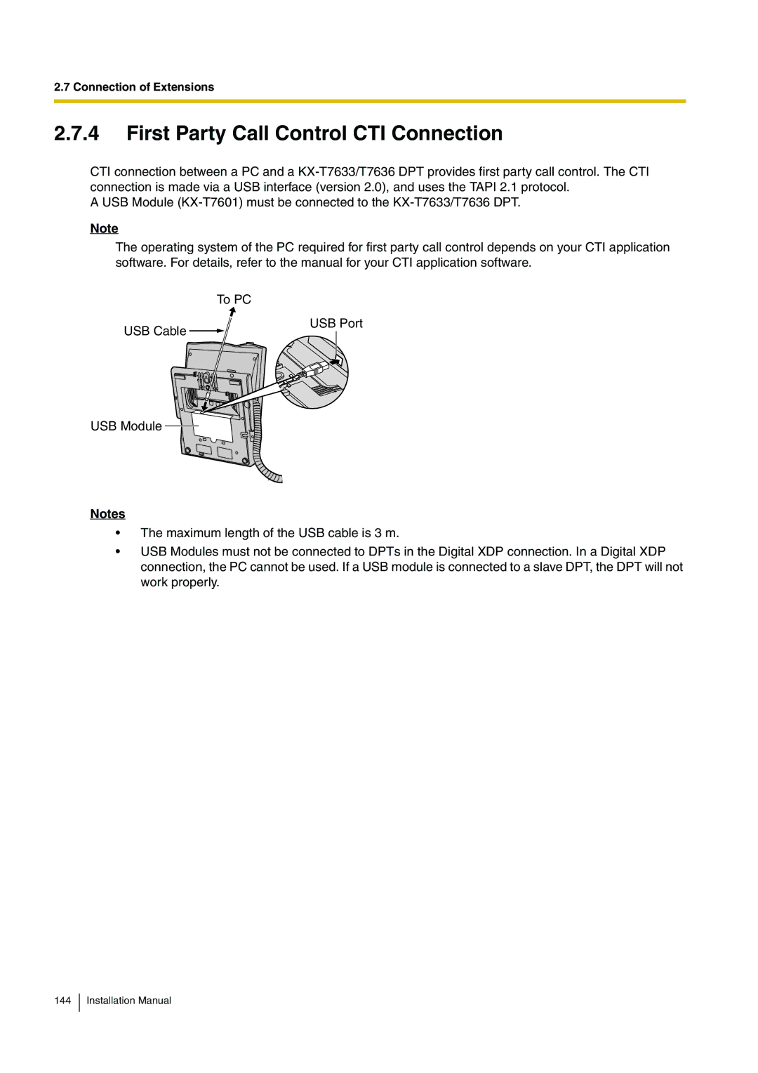 Panasonic KX-TDA100 installation manual First Party Call Control CTI Connection 