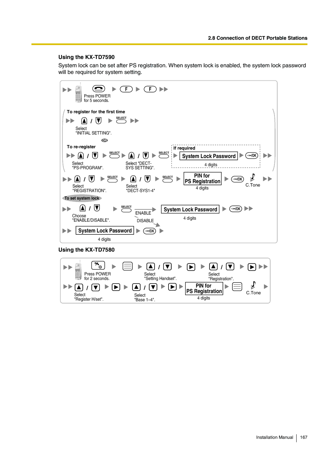 Panasonic KX-TDA100 installation manual System Lock Password /OK, Using the KX-TD7580 