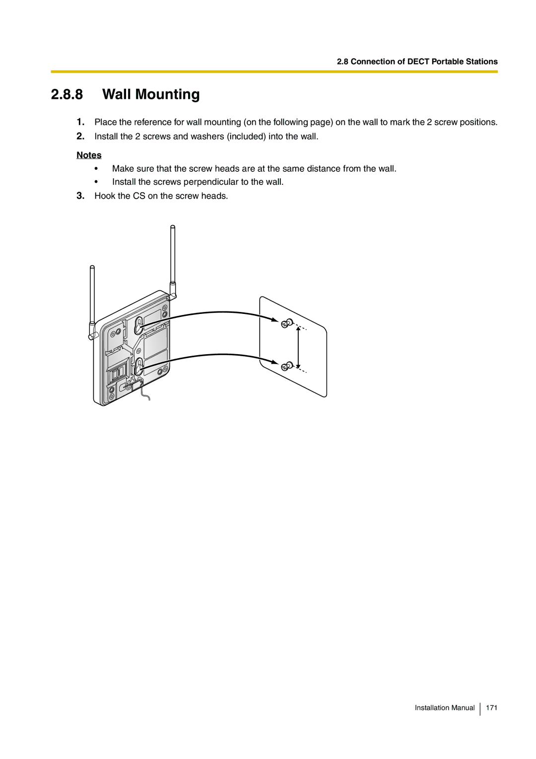 Panasonic KX-TDA100 installation manual Wall Mounting 