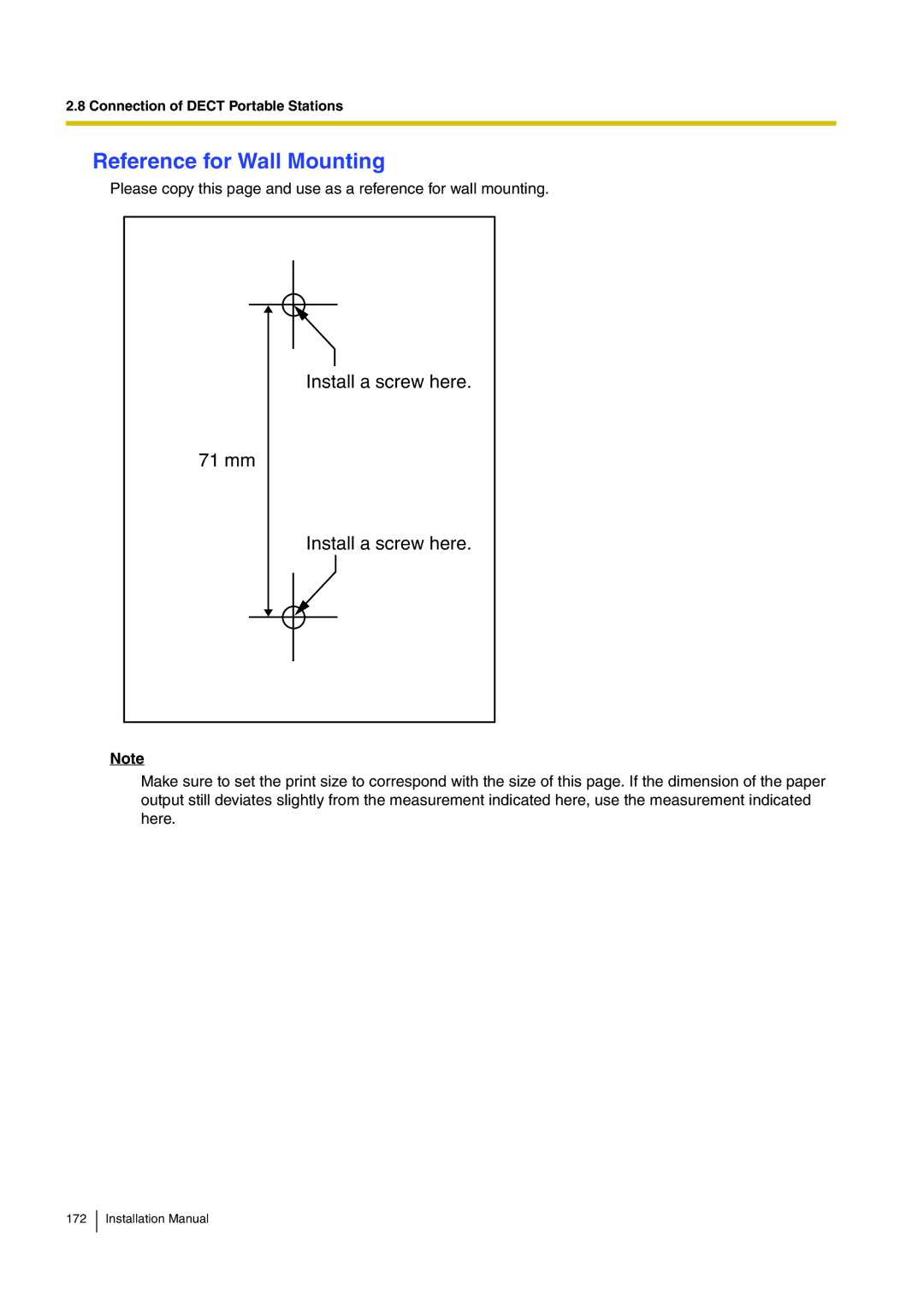 Panasonic KX-TDA100 installation manual Reference for Wall Mounting, Install a screw here 71 mm 