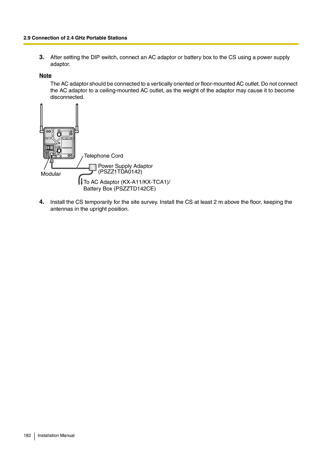 Panasonic KX-TDA100 installation manual Connection of 2.4 GHz Portable Stations 