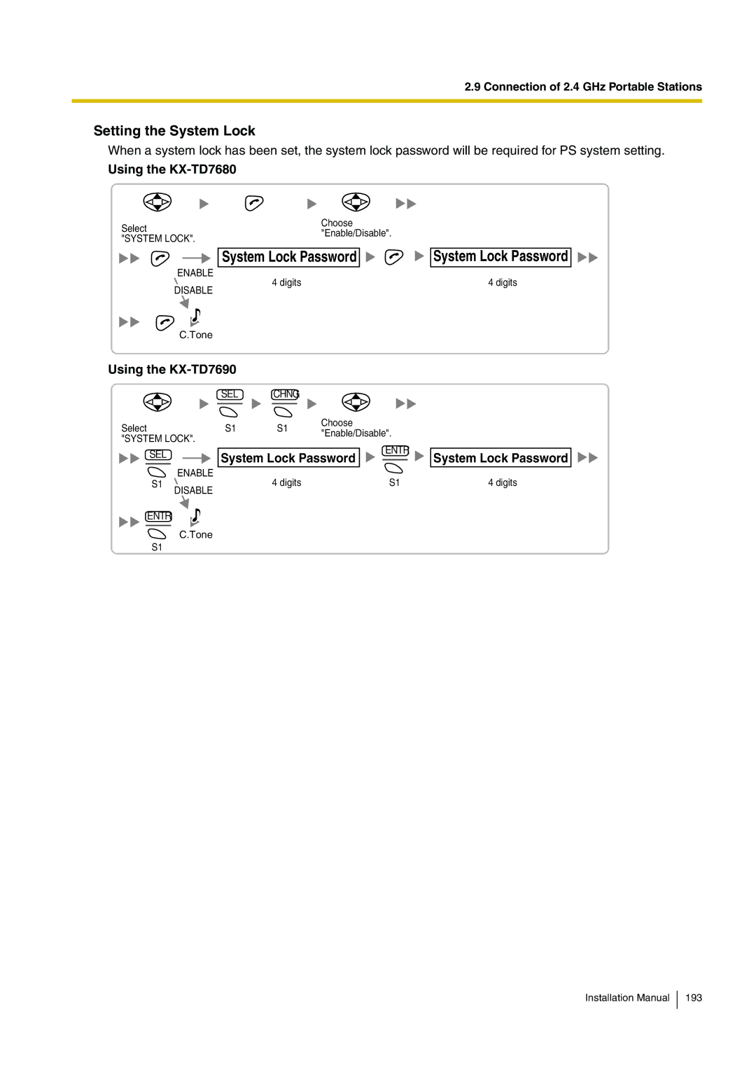 Panasonic KX-TDA100 installation manual Setting the System Lock 