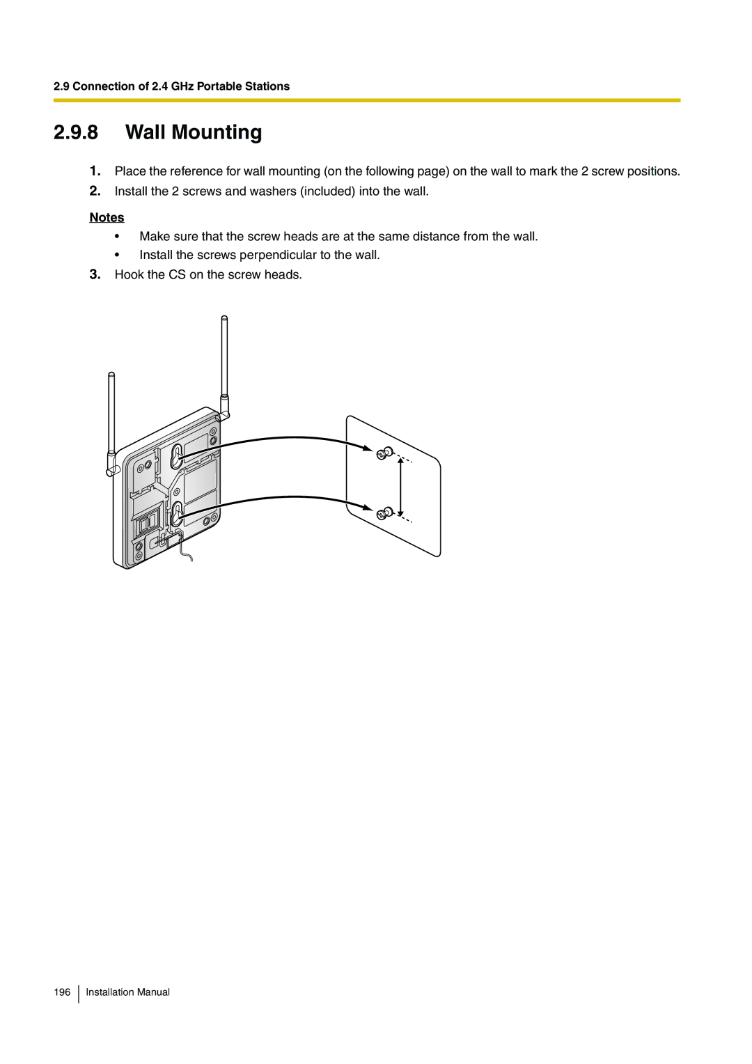 Panasonic KX-TDA100 installation manual Wall Mounting 