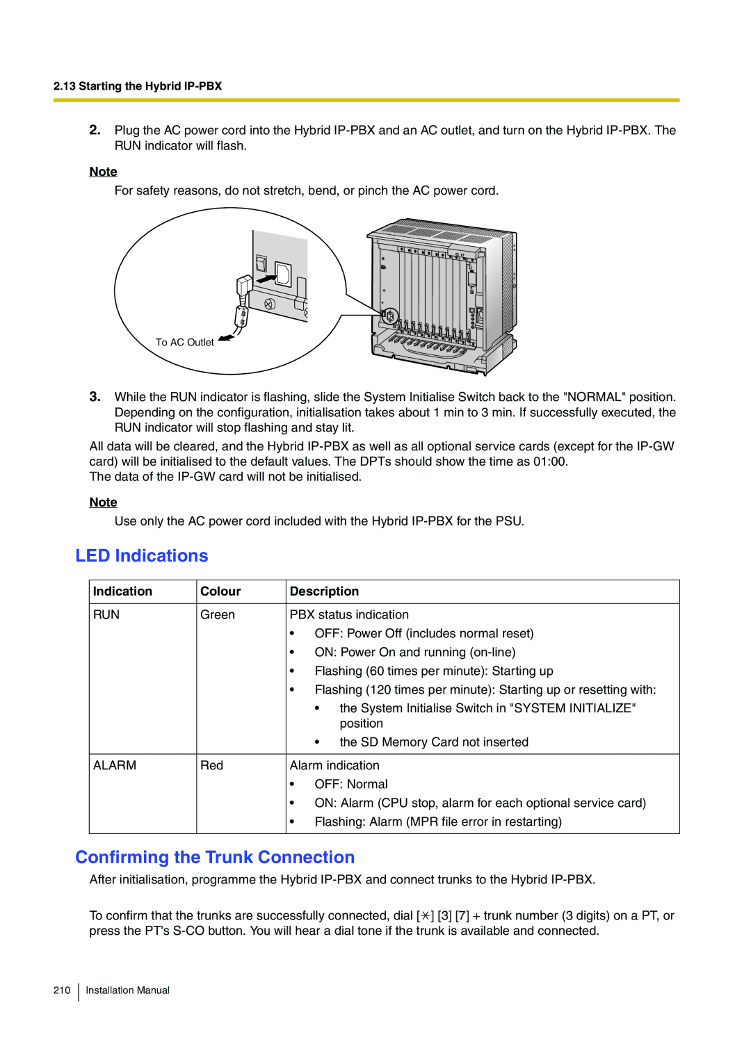 Panasonic KX-TDA100 installation manual Confirming the Trunk Connection, Run 