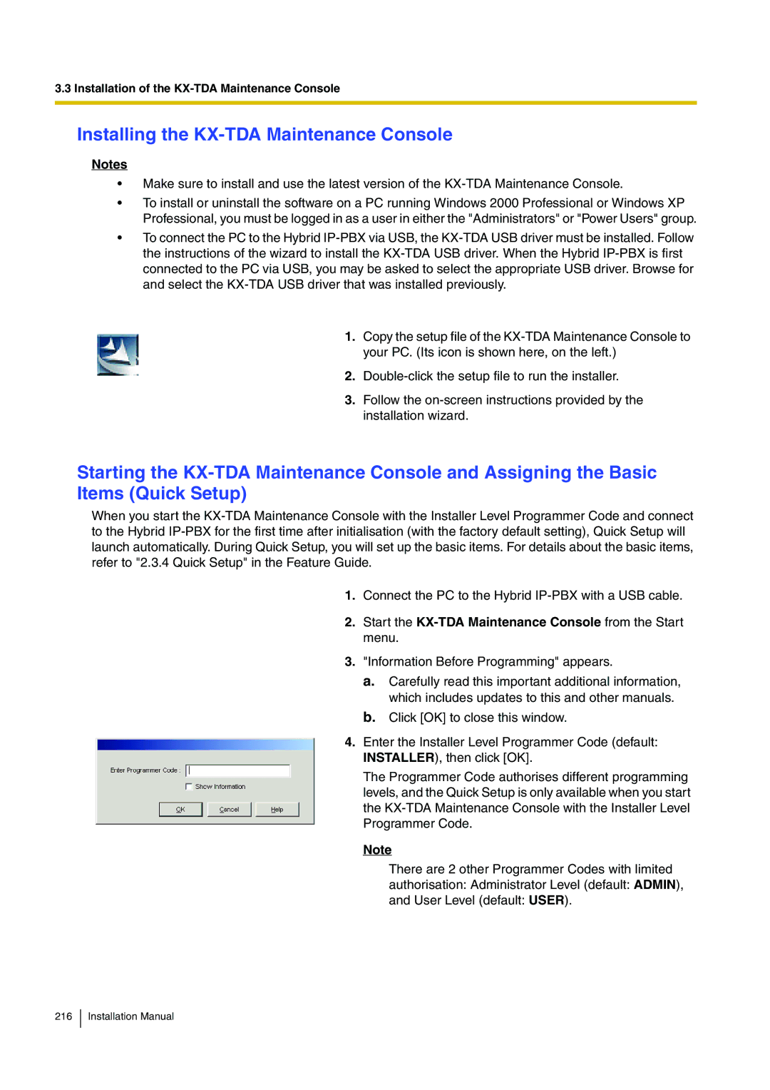 Panasonic KX-TDA100 Installing the KX-TDA Maintenance Console, Start the KX-TDA Maintenance Console from the Start menu 