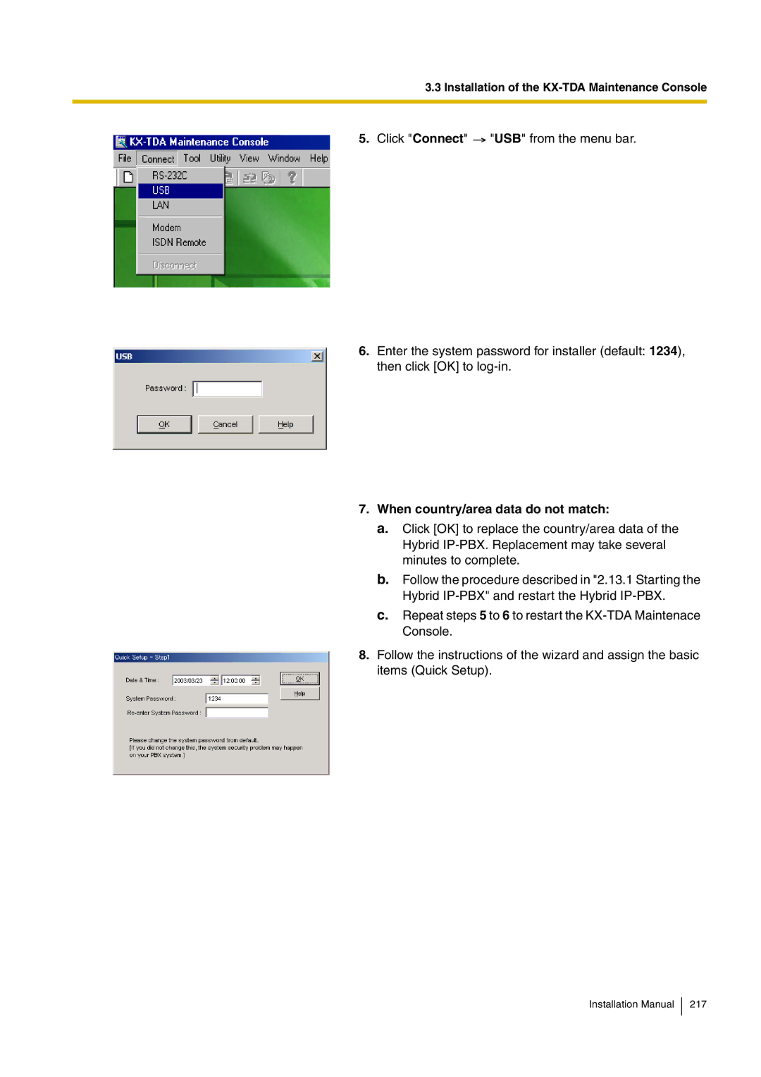 Panasonic KX-TDA100 installation manual When country/area data do not match 